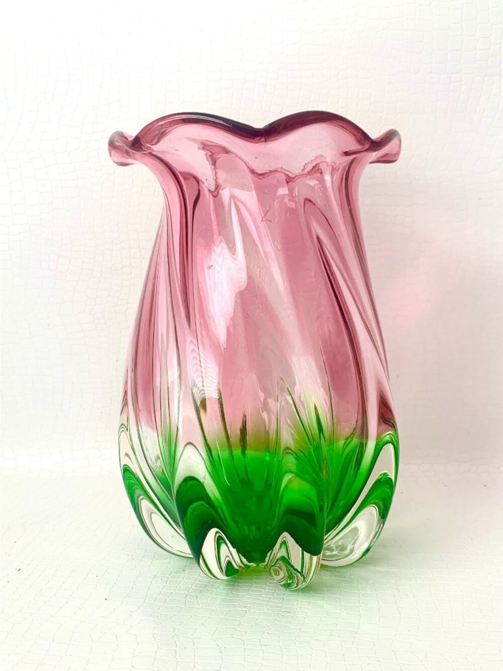 Vintage Teleflora Glass Flower Vase Watermelon Art Glass